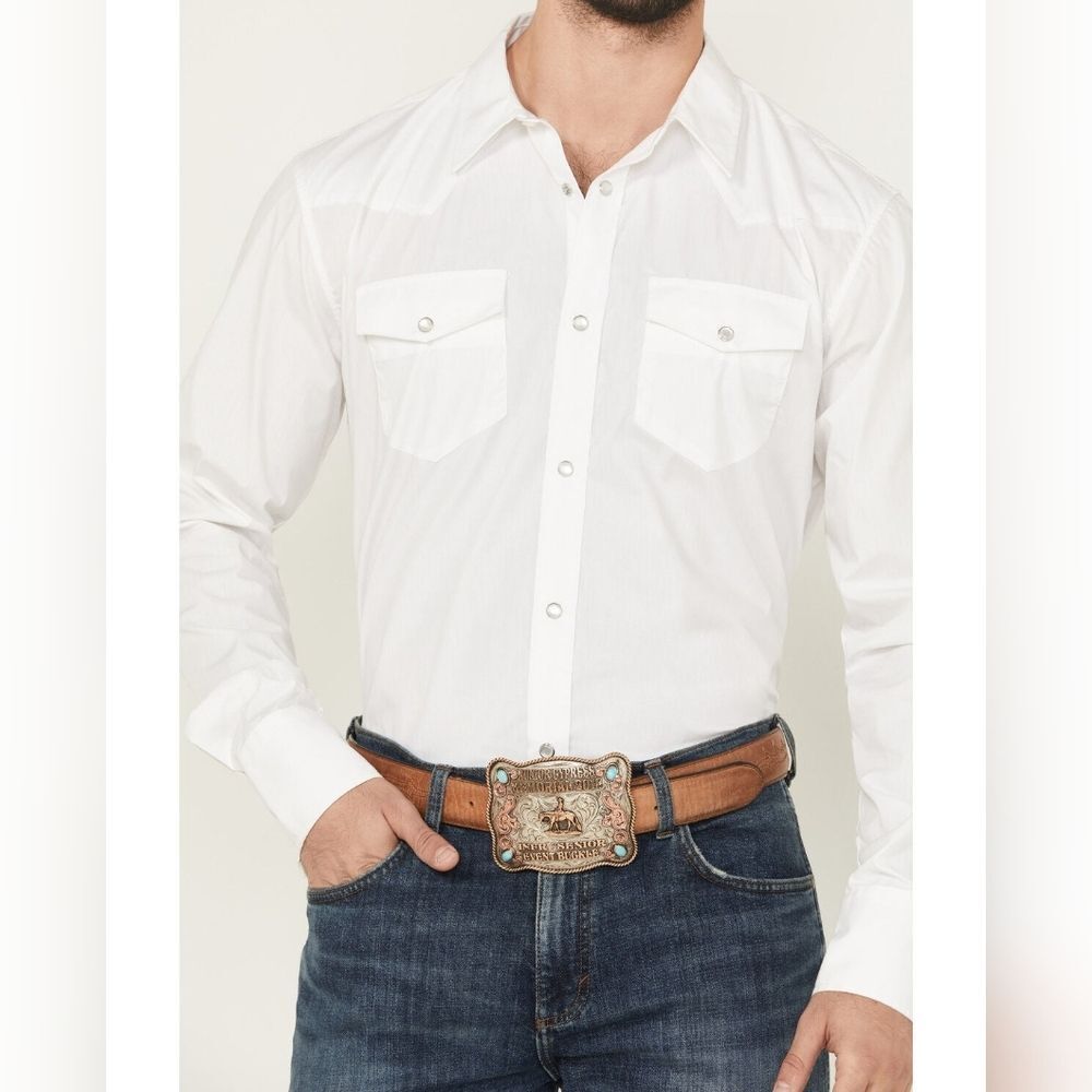 NEW Plains Western Wear White Shirt Pearl Snap Button Front Lightweight Large